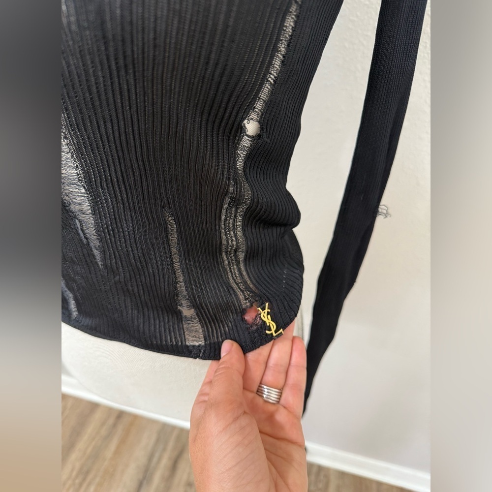 Saint Laurent Ribbed Knit Top Custom Distressed Look Size L - Picture 3 of 7